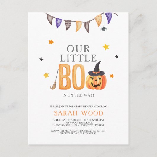 ジャックオランタンリトルブベビーシャワー招待状 ポストカード (正面)