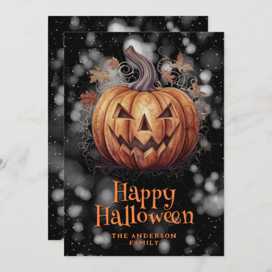 ジャックオランタン不気味ハッピーハローウィンカード シーズンカード (正面/裏面)