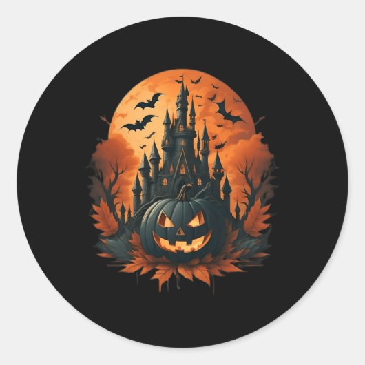 ジャックオランタン顔ハロウィンパンプキ不気味ン ラウンドシール (正面)