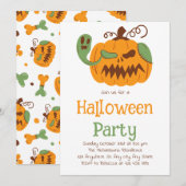 ジャックオーランタンと骸骨の怖可愛いハロウィンパーティー 招待状 (正面/裏面)