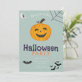 ジャックオーランタンのコウモリと月 ハロウィンパーティー 招待状 (スタンド正面)