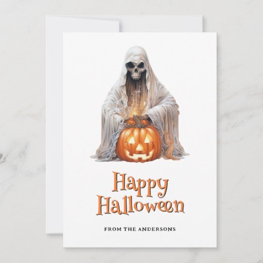 ジャックオーランタンの幽霊 ハッピーハロウィンカード シーズンカード (正面)