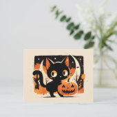 ジャックオーランタンを抱えた愛らしい黒猫 シーズンポストカード (スタンド正面)