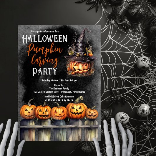 ジャックオーランタンハロウィンカボチャ彫りパーティー 招待状