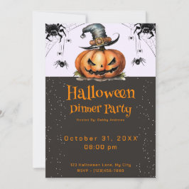 ジャックオーランタン+クモの巣+ハロウィンディナー・パーティー 招待状