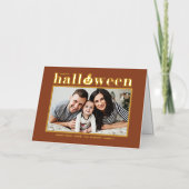 ジャックオーランタン テラコッタ 写真 ハロウィン 箔グリーティングカード (正面)