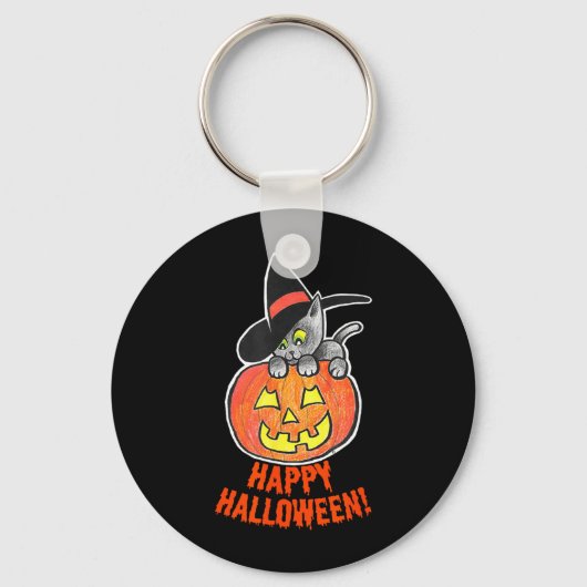 ジャックオーランタン 黒猫 ハロウィン キーホルダー (正面)