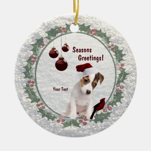 ジャックカスタマイズ可能なラッセルの子犬はキスのデザインを抱き締めます セラミックオーナメント (正面)