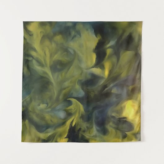 ジャックフロストインブルーグレーとイエローの抽象芸術アート タペストリー (正面(横))