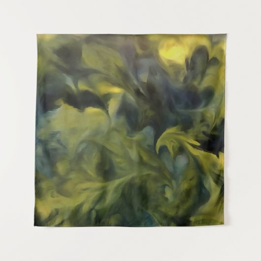 ジャックフロストインブルーグレーとイエローの抽象芸術アート タペストリー (正面)