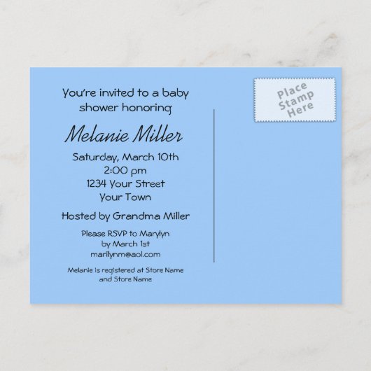 ジャックポット男の子の赤ちゃんシャワー招待状ポストカー インビテーションポストカード (裏面)