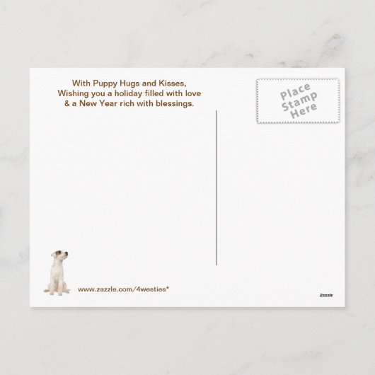 ジャックラッセルのクリスマスは挨拶を望みます シーズンポストカード (裏面)