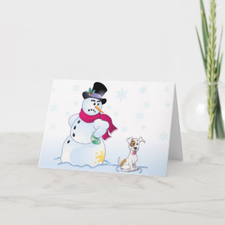 ジャックラッセルのテリアおよび雪だるま シーズンカード