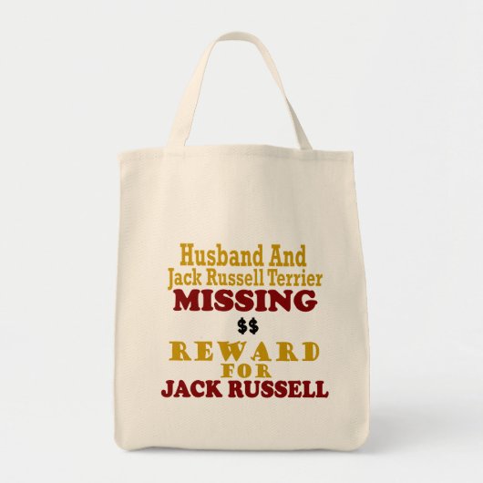 ジャックラッセルのテリア及び夫の行方不明の報酬のための トートバッグ (正面)