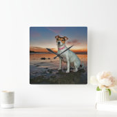 ジャックラッセルのモデルのビーチ|ブライトンのビーチ スクエア壁時計 (ホーム)