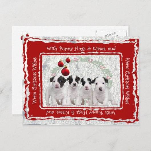 ジャックラッセルの子犬はクリスマスの願いを抱き締めましたり及び接吻します シーズンポストカード (正面/裏面)