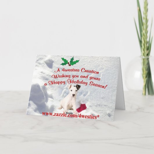 ジャックラッセルの子犬は挨拶状を抱き締めましたり及び接吻します シーズンカード (裏面)