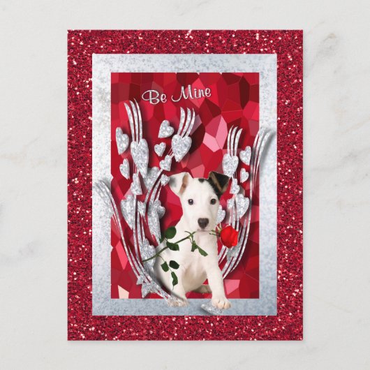ジャックラッセルの子犬は鉱山のバレンタイン版2です シーズンポストカード (正面)