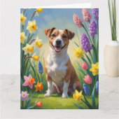 ジャックラッセルの犬と春の花の絵 カード (正面)