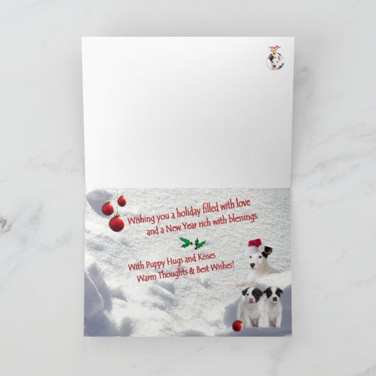 ジャックラッセルは季節の挨拶を抱き締めましたり及び接吻します シーズンカード (内部)