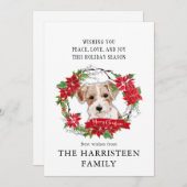 ジャックラッセルウォーターカラーポインセチアのクリスマス シーズンカード (正面/裏面)