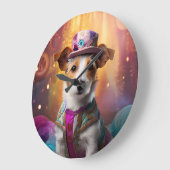 ジャックラッセルカラフルの衣装 ラージ壁時計 (傾斜)