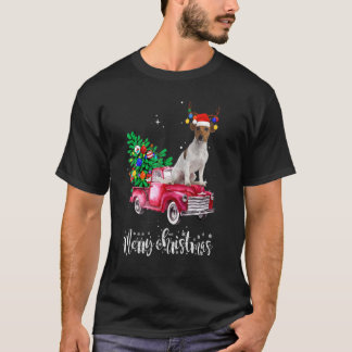 ジャックラッセルクリスマスライドレッドトラック Tシャツ