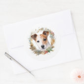 ジャックラッセルクリスマスリースフェスティバルカップ ラウンドシール (封筒)