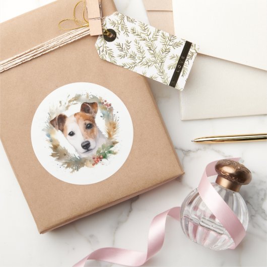 ジャックラッセルクリスマスリースフェスティバルカップ ラウンドシール (ギフト)