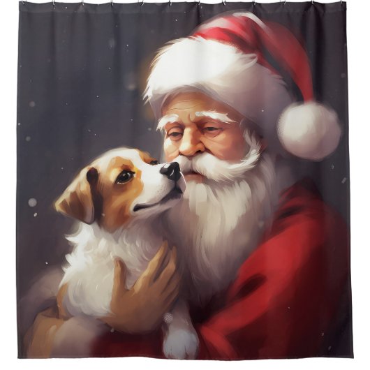 ジャックラッセルサンタクロースフェスティバルクリスマス シャワーカーテン (正面)