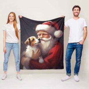 ジャックラッセルサンタクロースフェスティバルクリスマス フリースブランケット