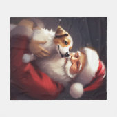 ジャックラッセルサンタクロースフェスティバルクリスマス フリースブランケット (正面(横))