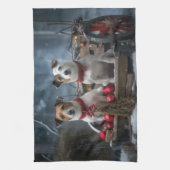 ジャックラッセルスワイスリーのクリスマスデコール キッチンタオル (縦)