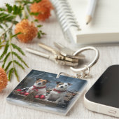 ジャックラッセルスワイスリーのクリスマスデコール キーホルダー (正面右)