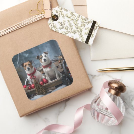 ジャックラッセルスワイスリーのクリスマスデコール スクエアシール (ギフト)