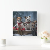 ジャックラッセルスワイスリーのクリスマスデコール スクエア壁時計 (ホーム)