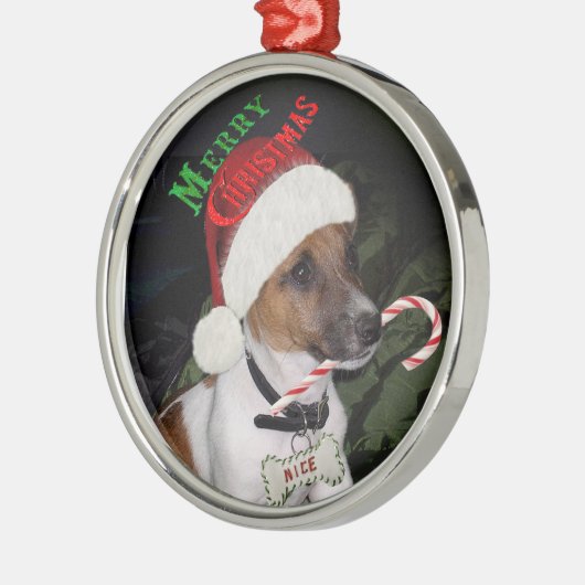 ジャックラッセルテリアのクリスマスのオーナメント メタルオーナメント (左)