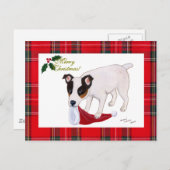 ジャックラッセルテリアのクリスマスのタータンチェック シーズンポストカード (正面/裏面)