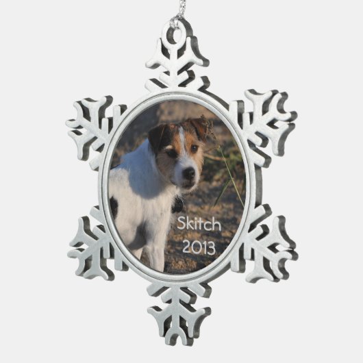 ジャックラッセルテリアの記念品のオーナメント スノーフレークピューターオーナメント (右)