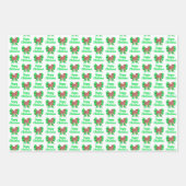 ジャックラッセルテリアクリスマスドッググリーンボウ3列 ラッピングペーパーシート (正面2)