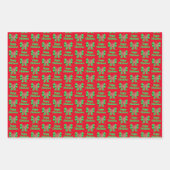 ジャックラッセルテリアクリスマスドッググリーンボウ3列 ラッピングペーパーシート (正面)