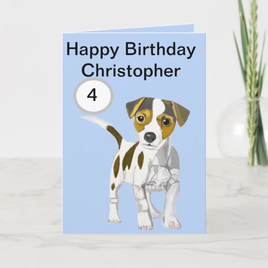 ジャックラッセルテリアパピー編集可能ボーイズ年齢 カード (正面)