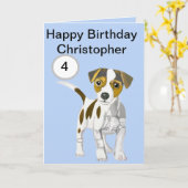 ジャックラッセルテリアパピー編集可能ボーイズ年齢 カード (黄色い花)