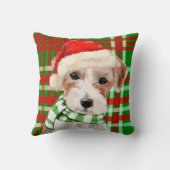 ジャックラッセルテリアホリデープレイドクリスマスドッグ クッション (裏面)