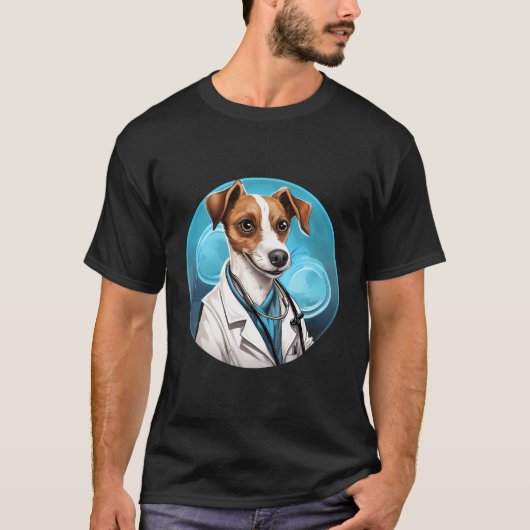 ジャックラッセルテリアードクターおもしろい犬職業 Tシャツ (正面)