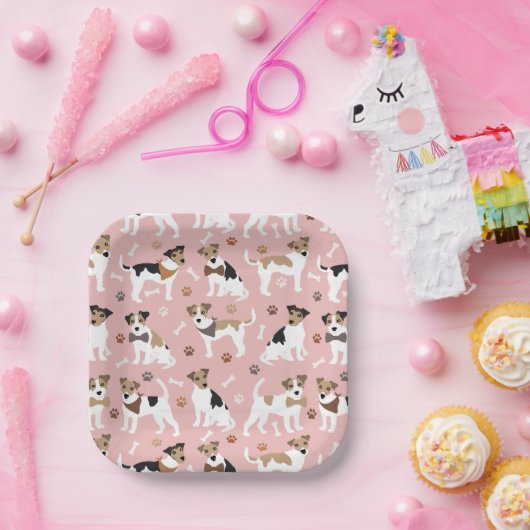 ジャックラッセルテリアーリーポーズアンドボーンズ紙プレート ペーパープレート (パーティー)