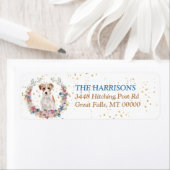 ジャックラッセルテリア春の花リース ラベル (インサイチュ)