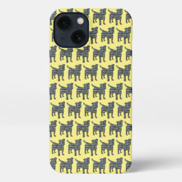 ジャックラッセルテリア犬シルエットグリッドイエロー iPhone 13ケース
