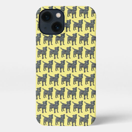 ジャックラッセルテリア犬シルエットグリッドイエロー iPhoneケース (裏面)