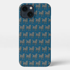 ジャックラッセルテリア犬シルエットグリッドブルー iPhone 13ケース